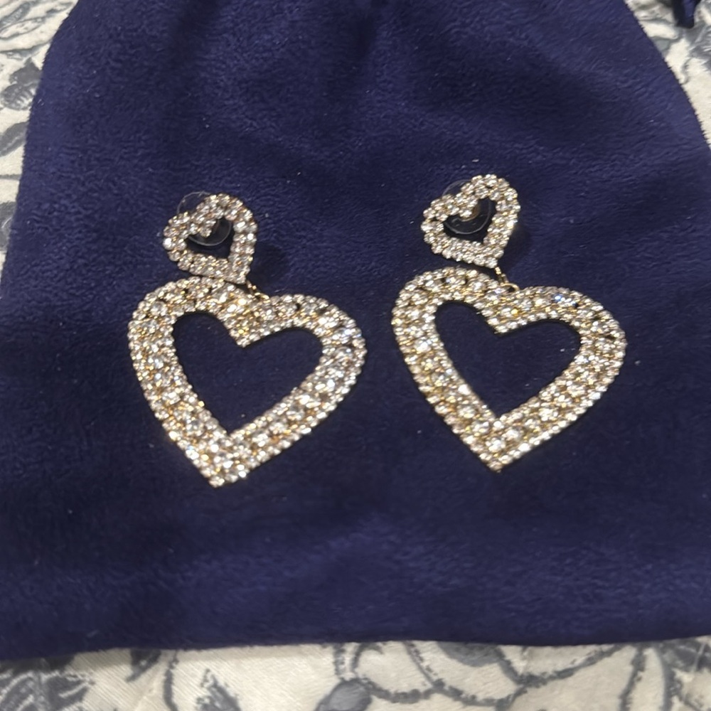 Gold and crystal heart earrings